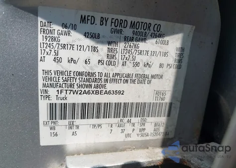 2011 Ford F-250 Xl z USA, uszkodzony, nr VIN 1FT7W2A6XBEA63592